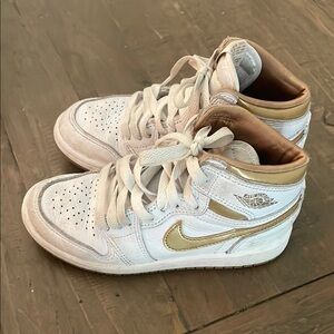 Air Jordan White and Gold Sneakers